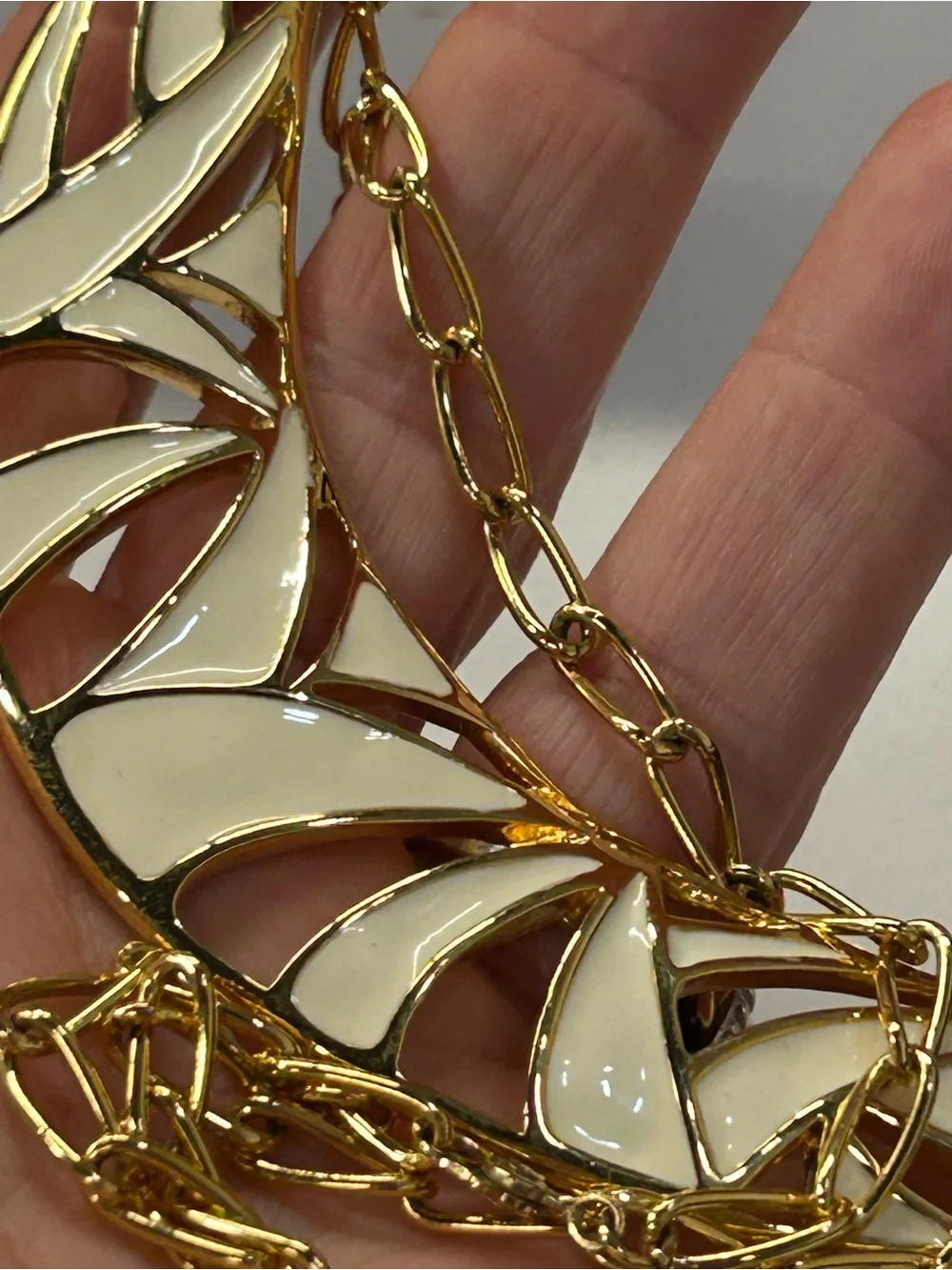 Monet modernist Gold-Tone White Enamel Statement Necklace